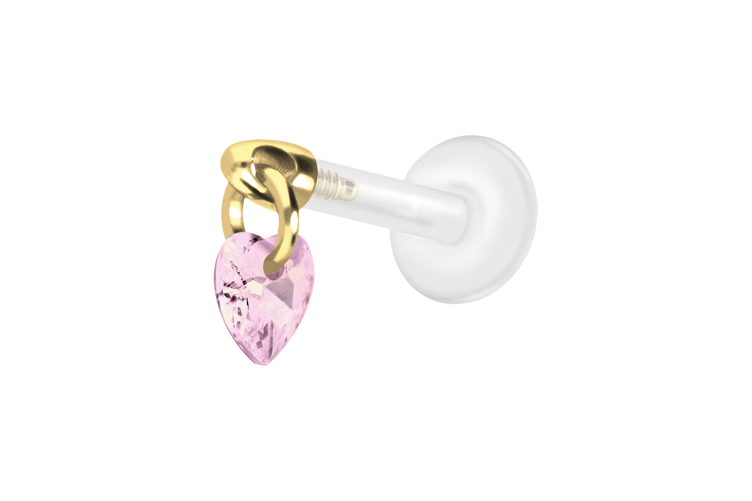 PTFE Labret Piercing mit Innengewinde + Titan-Aufsatz KRISTALLHERZ